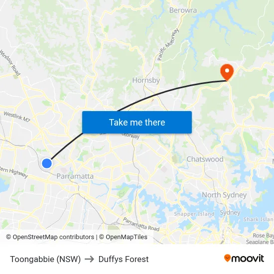 Toongabbie (NSW) to Duffys Forest map