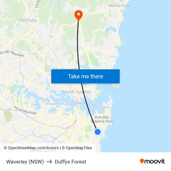 Waverley (NSW) to Duffys Forest map