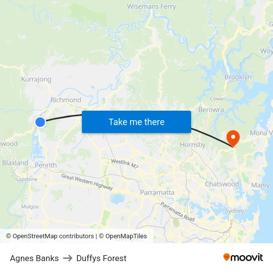 Agnes Banks to Duffys Forest map