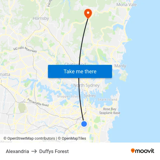 Alexandria to Duffys Forest map