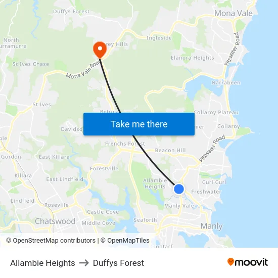 Allambie Heights to Duffys Forest map