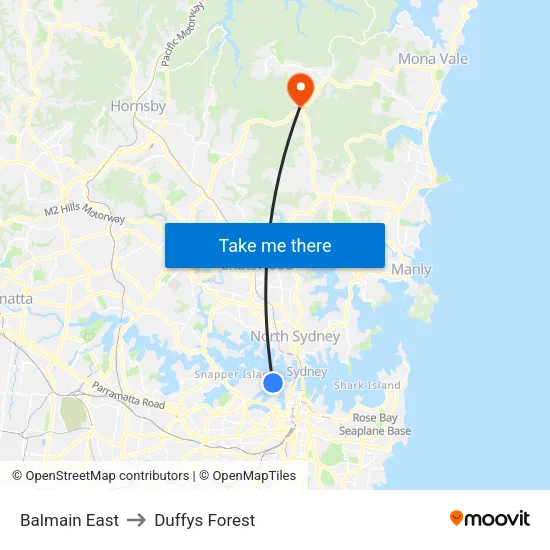 Balmain East to Duffys Forest map