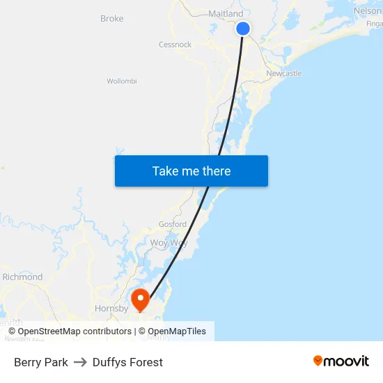 Berry Park to Duffys Forest map