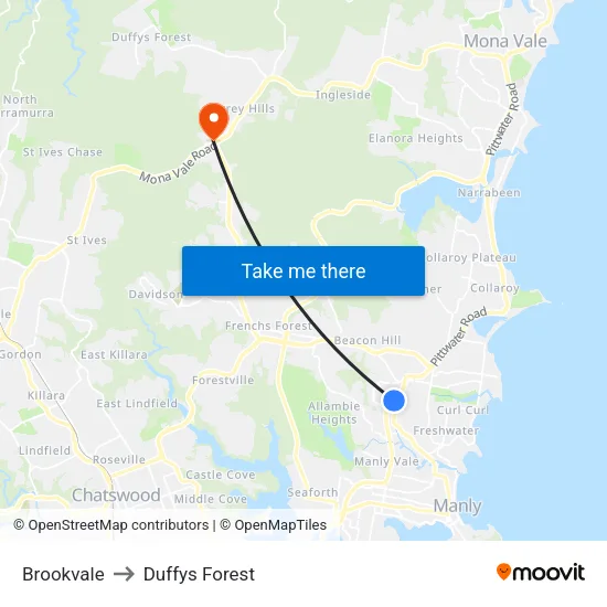 Brookvale to Duffys Forest map