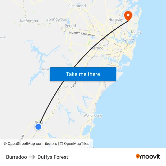 Burradoo to Duffys Forest map
