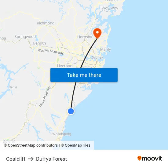 Coalcliff to Duffys Forest map