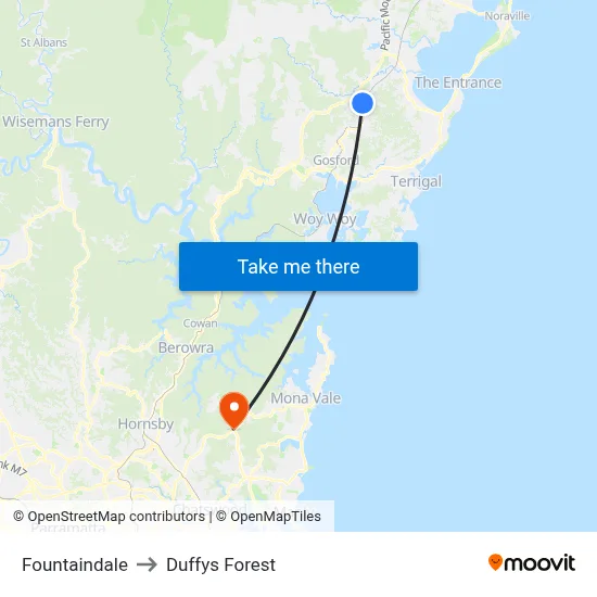 Fountaindale to Duffys Forest map