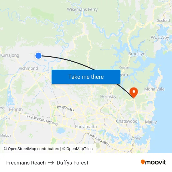 Freemans Reach to Duffys Forest map