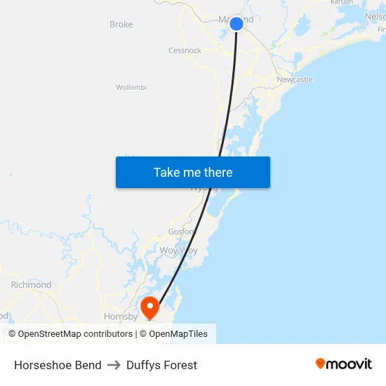Horseshoe Bend to Duffys Forest map