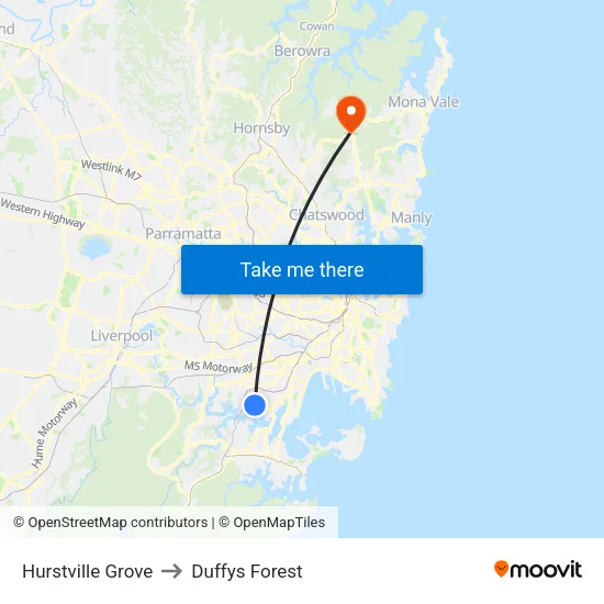 Hurstville Grove to Duffys Forest map