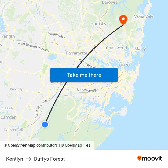 Kentlyn to Duffys Forest map