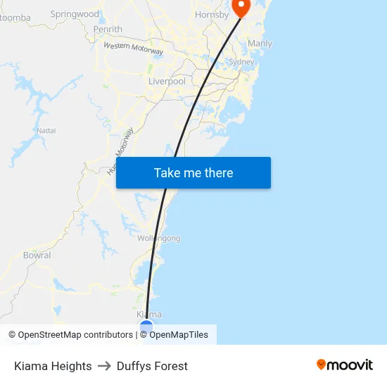 Kiama Heights to Duffys Forest map