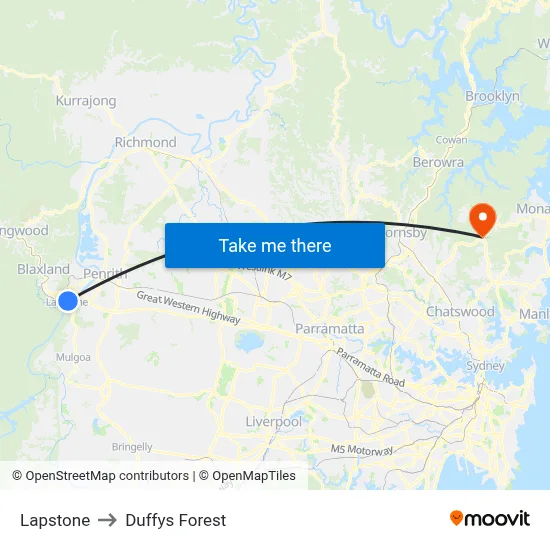 Lapstone to Duffys Forest map