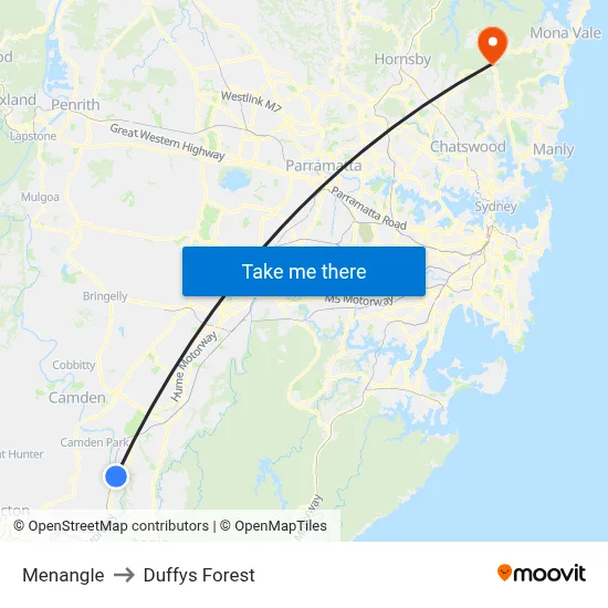 Menangle to Duffys Forest map