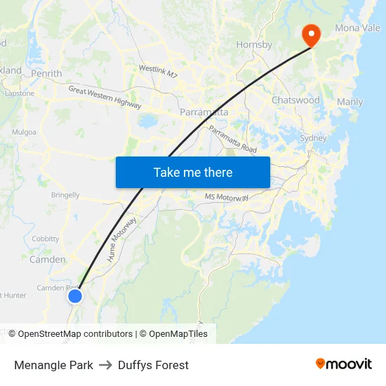 Menangle Park to Duffys Forest map