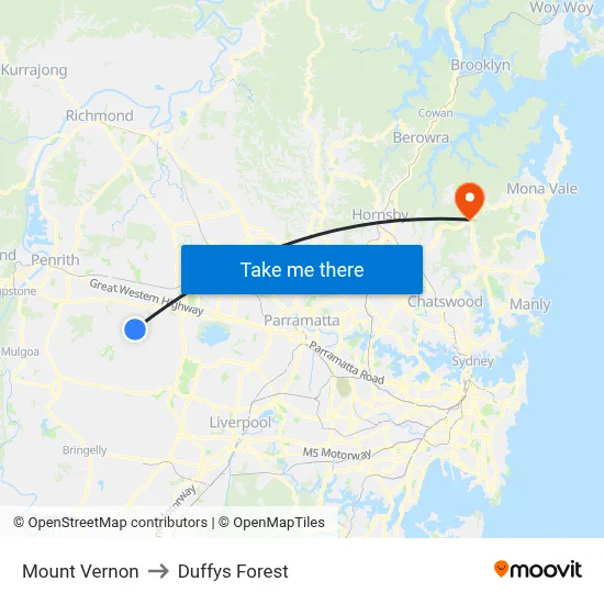 Mount Vernon to Duffys Forest map