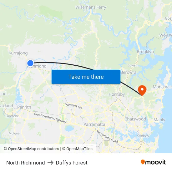 North Richmond to Duffys Forest map