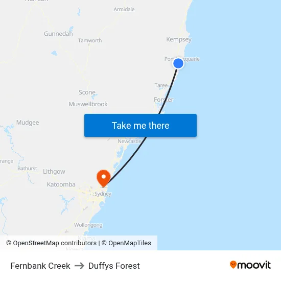 Fernbank Creek to Duffys Forest map