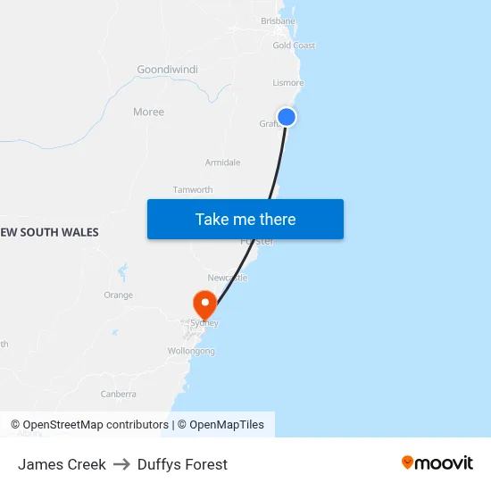 James Creek to Duffys Forest map