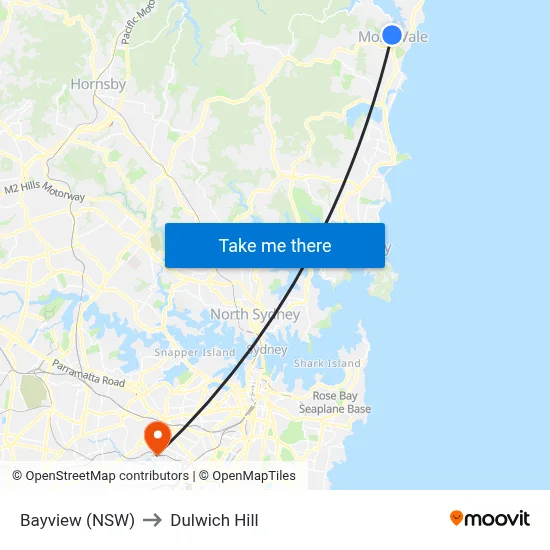 Bayview (NSW) to Dulwich Hill map