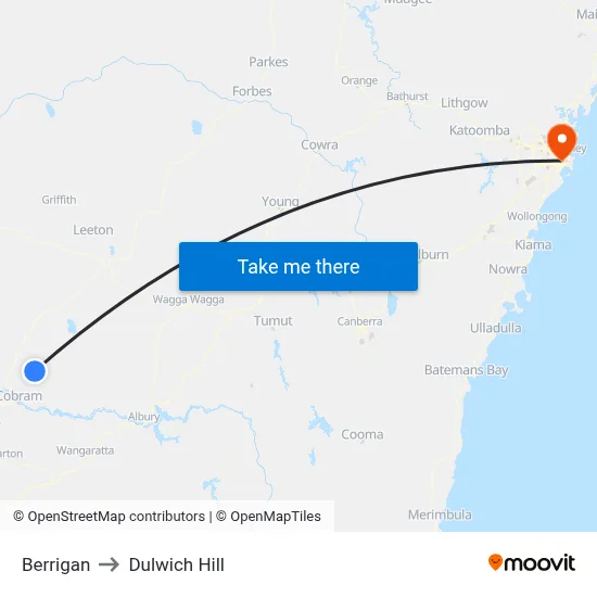 Berrigan to Dulwich Hill map