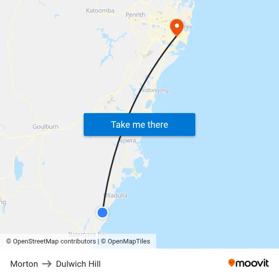 Morton to Dulwich Hill map