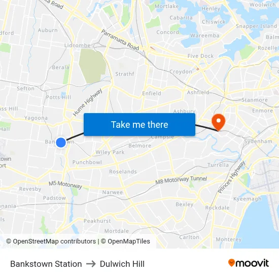 Bankstown Station to Dulwich Hill map