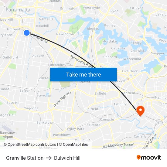 Granville Station to Dulwich Hill map