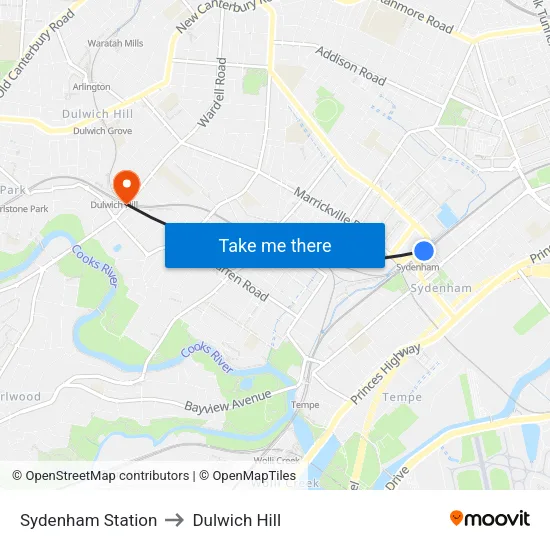 Sydenham Station to Dulwich Hill map