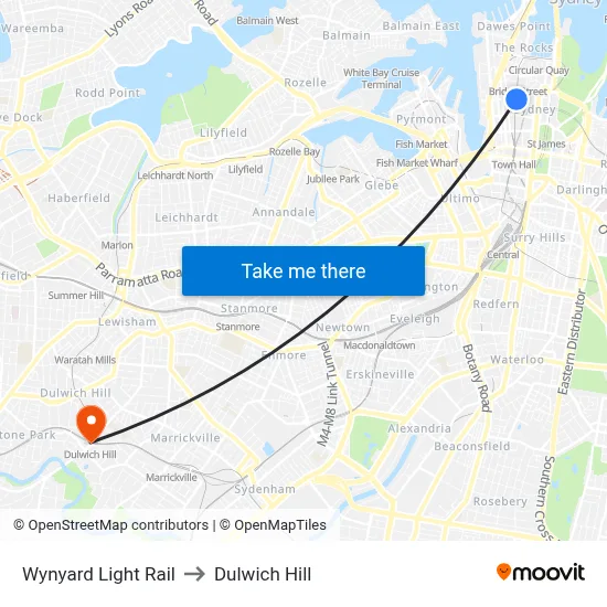 Wynyard Light Rail to Dulwich Hill map