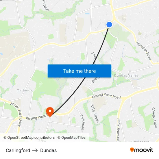 Carlingford to Dundas map