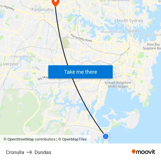 Cronulla to Dundas map