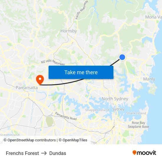 Frenchs Forest to Dundas map