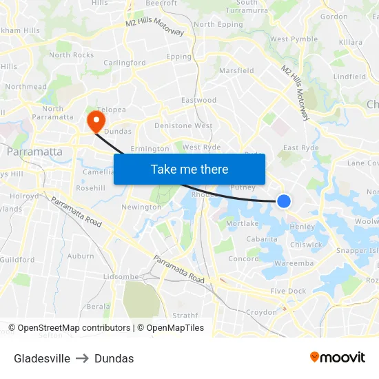 Gladesville to Dundas map