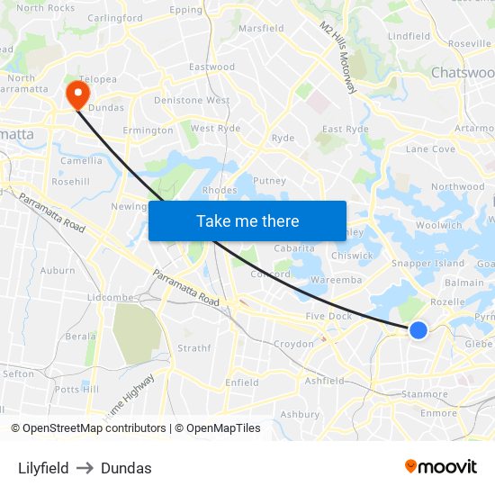 Lilyfield to Dundas map