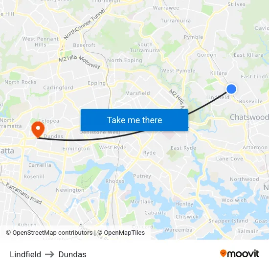 Lindfield to Dundas map