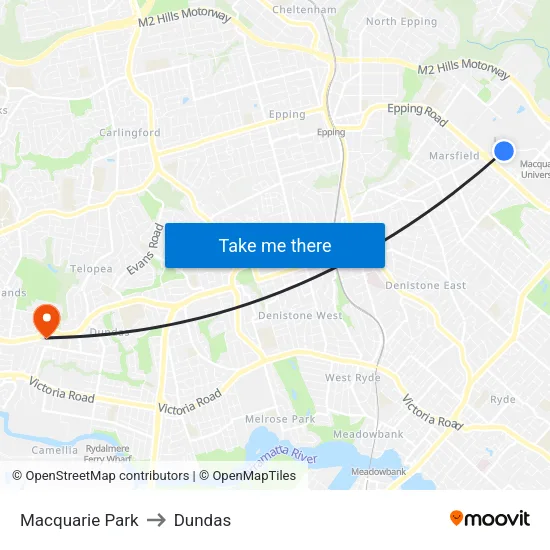 Macquarie Park to Dundas map