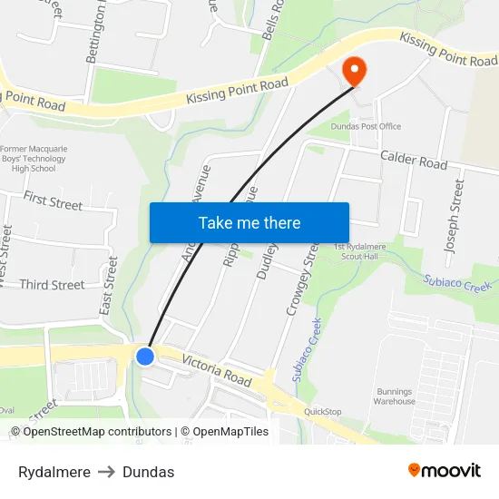 Rydalmere to Dundas map