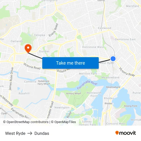 West Ryde to Dundas map