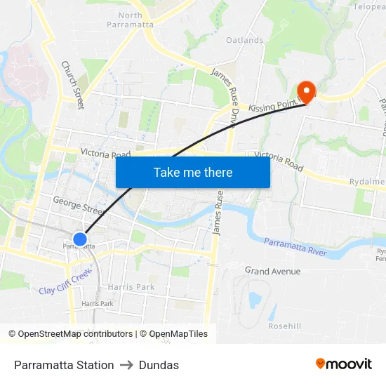 Parramatta Station to Dundas map