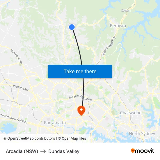 Arcadia (NSW) to Dundas Valley map