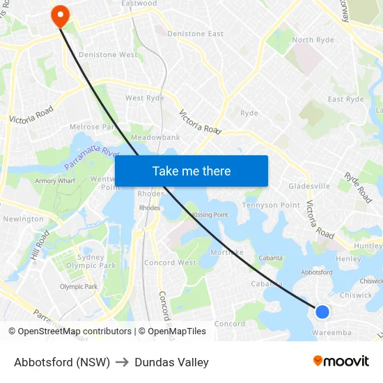 Abbotsford (NSW) to Dundas Valley map