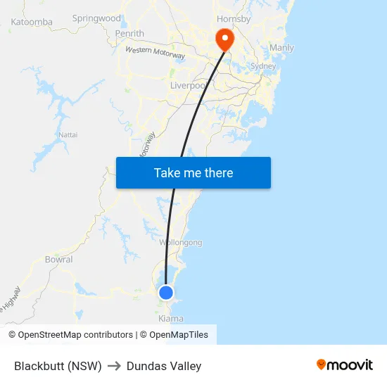 Blackbutt (NSW) to Dundas Valley map