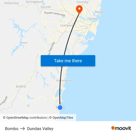 Bombo to Dundas Valley map