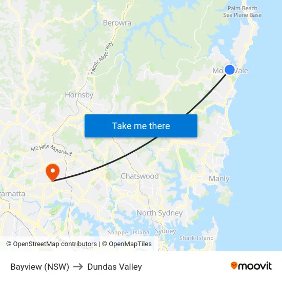 Bayview (NSW) to Dundas Valley map