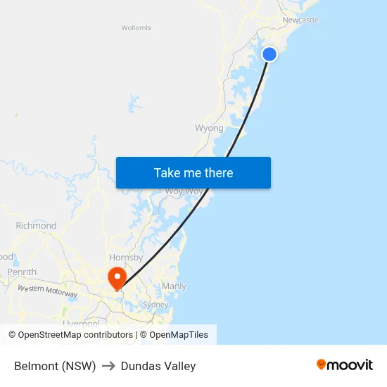 Belmont (NSW) to Dundas Valley map