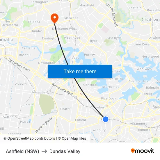 Ashfield (NSW) to Dundas Valley map