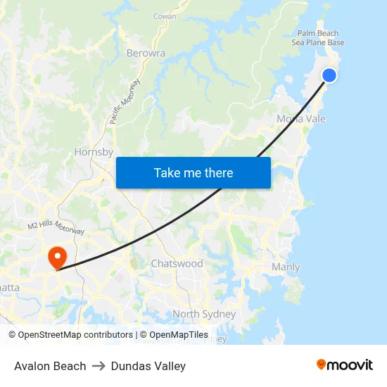 Avalon Beach to Dundas Valley map