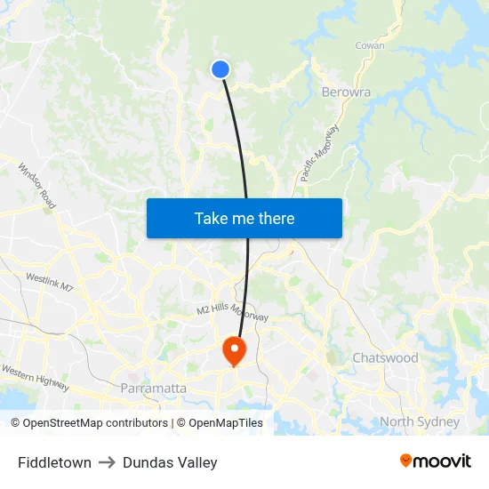 Fiddletown to Dundas Valley map