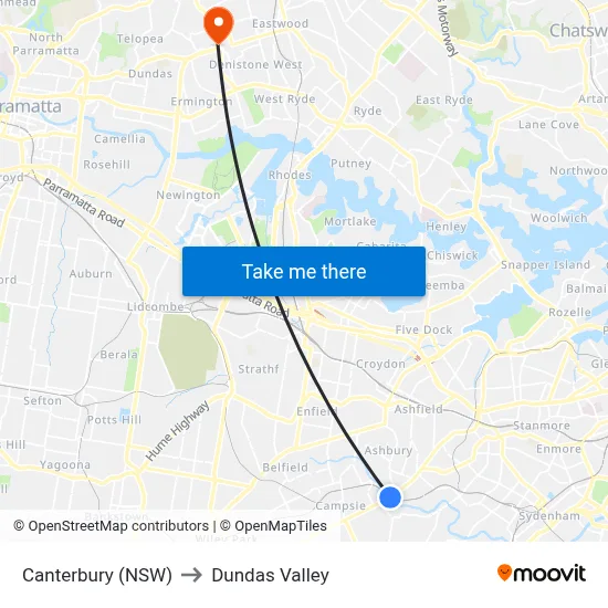 Canterbury (NSW) to Dundas Valley map